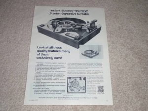 Stanton Gyroscopic Turntable Ad, 1975, Specs, Article