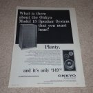 Onkyo Model 15 Scepter Speaker Ad, 1973, 1 pg, Article