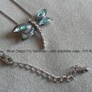 GORGEOUS Silver Dragon Fly Necklace - adustable clasp