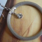 Earrings - Silver Texture Hoops with Sm Faux Diamond in Center