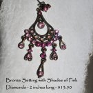 Earrings -  Bronze Setting with Shades of Pink Stones