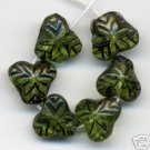 Green Fruit Leaves w Dk Vein Inlay Czech Glass Beads