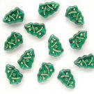 Christmas Tree Beads Emerald Green w Gold Inlay Glass