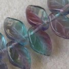 Teal Blue and  Amethyst Glass Leaf Beads 20 Czech Last one