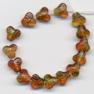 Berry Leaf Beads Autumn Green Yellow Jonquil - Czech Glass NOS