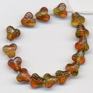 Berry Leaf Beads Autumn Green Yellow Jonquil - Czech Glass NOS