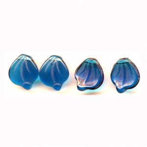 Teal Capri Blue Green Leaf Beads - Czech Glass Leaves Vintage Style