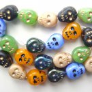Skull Beads Czech Glass Day of Dead Black Bone Blue Orange Green & Iris