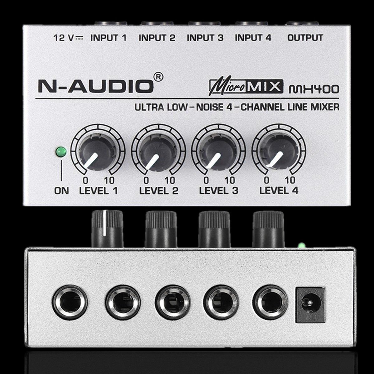 MH-400 N-Audio Mono Low Noise 4 Channel Line Mixing Studio Audio Sound Mixer 12V