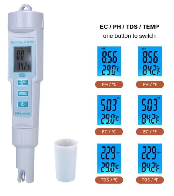 Digital 4 in 1 Water Quality PH/EC/ TDS/ Temperature Meter PH Meter Tester For Water Acquarium LCD B