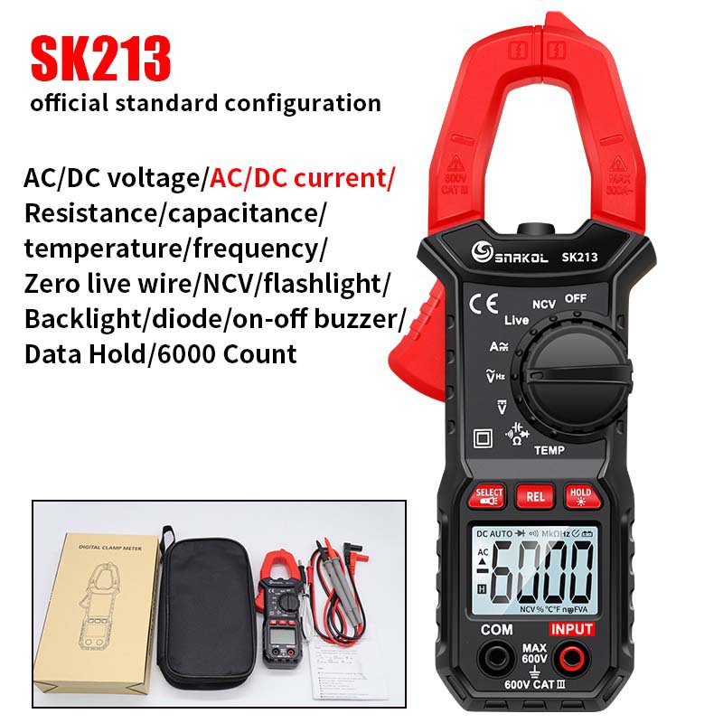 SNAKOL SK213  Digital Clamp Meter 600A DC & AC Current True RMS