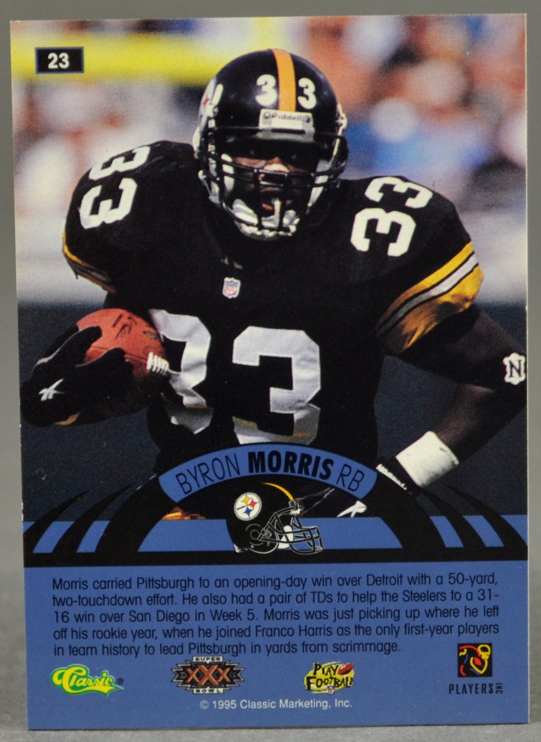 1996 Classic NFL Experience #23 Byron Morris Steelers Football Trading Card