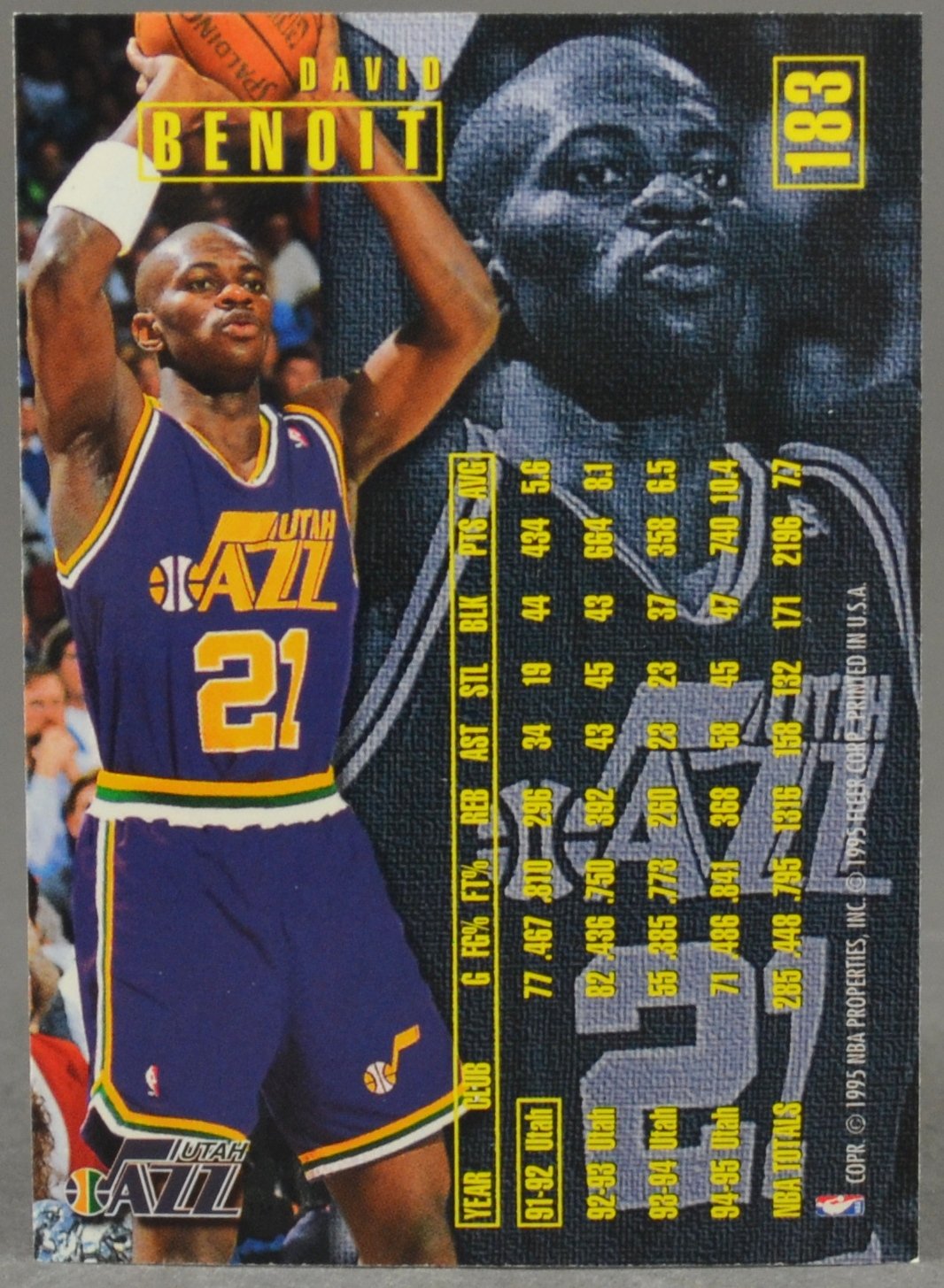 1995-96 Fleer NBA #183 David Benoit Utah Jazz Trading Card