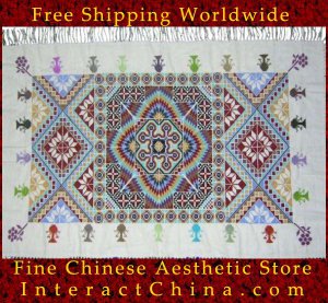 Hand Cross Stitch Quilt Tapestry Throw 40x64" Embroidery Textile Sewing Art #118