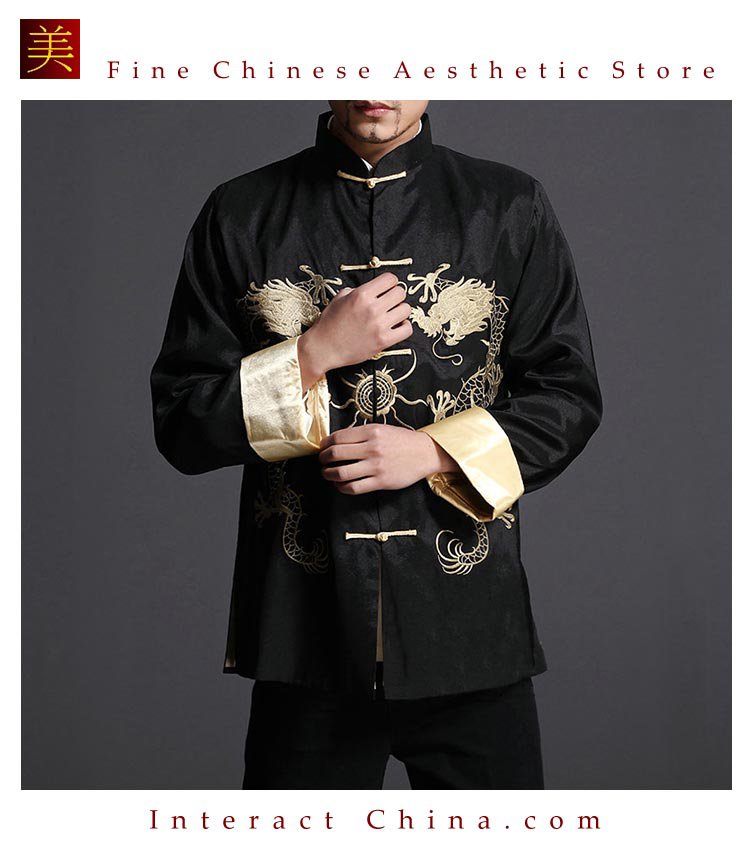 Stylish Black Kung Fu Men's Blazer Padded Jacket Dragon Shirt - 100% ...