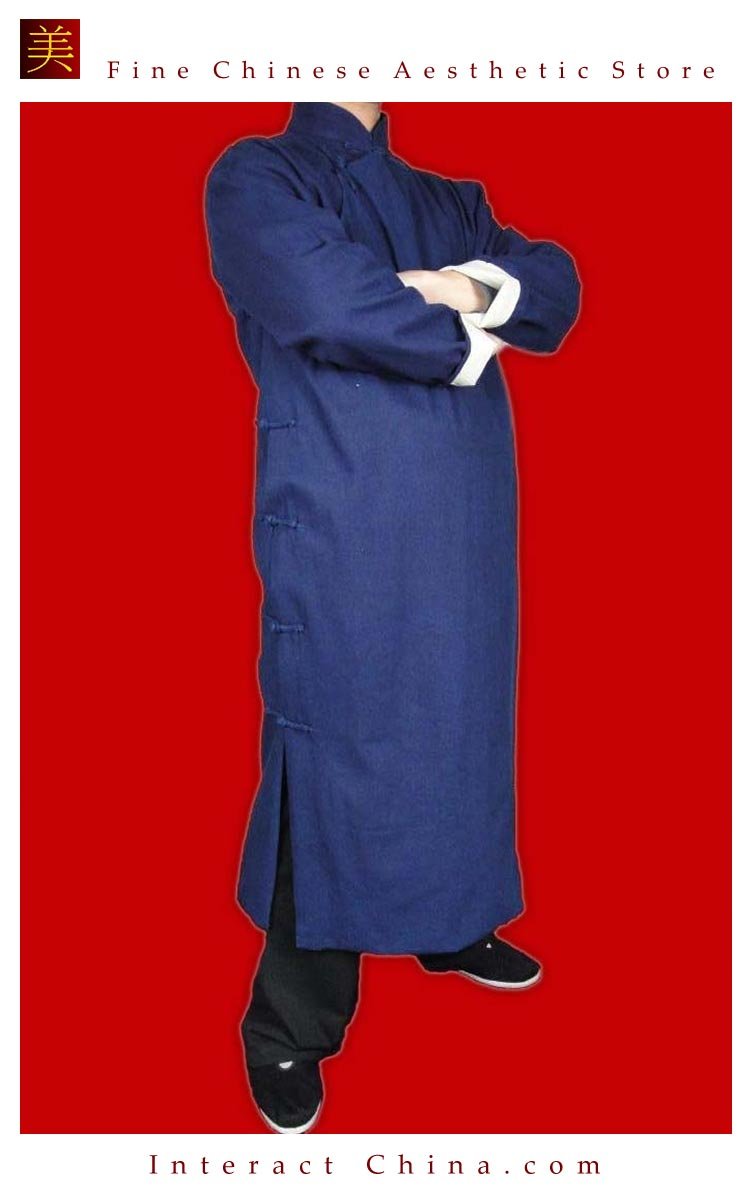 Fine Linen Blue Kung Fu Martial Arts Tai Chi Long Coat Robe XS-XL or Tailor Custom Made