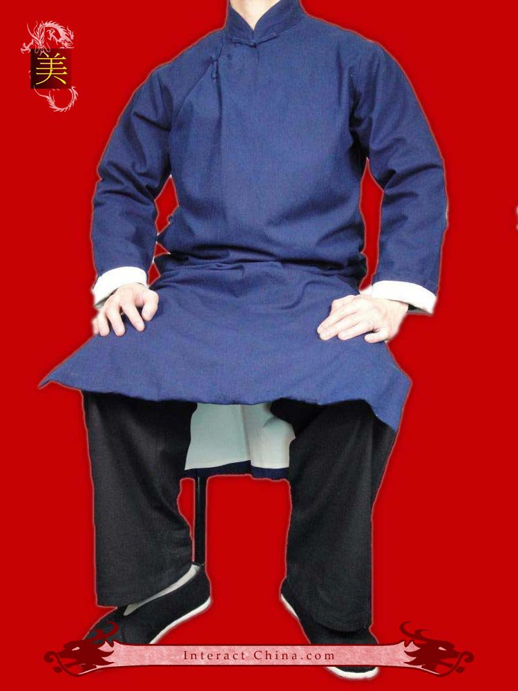 100 Cotton Blue Kung Fu Martial Arts Tai Chi Long Coat Robe XSXL or