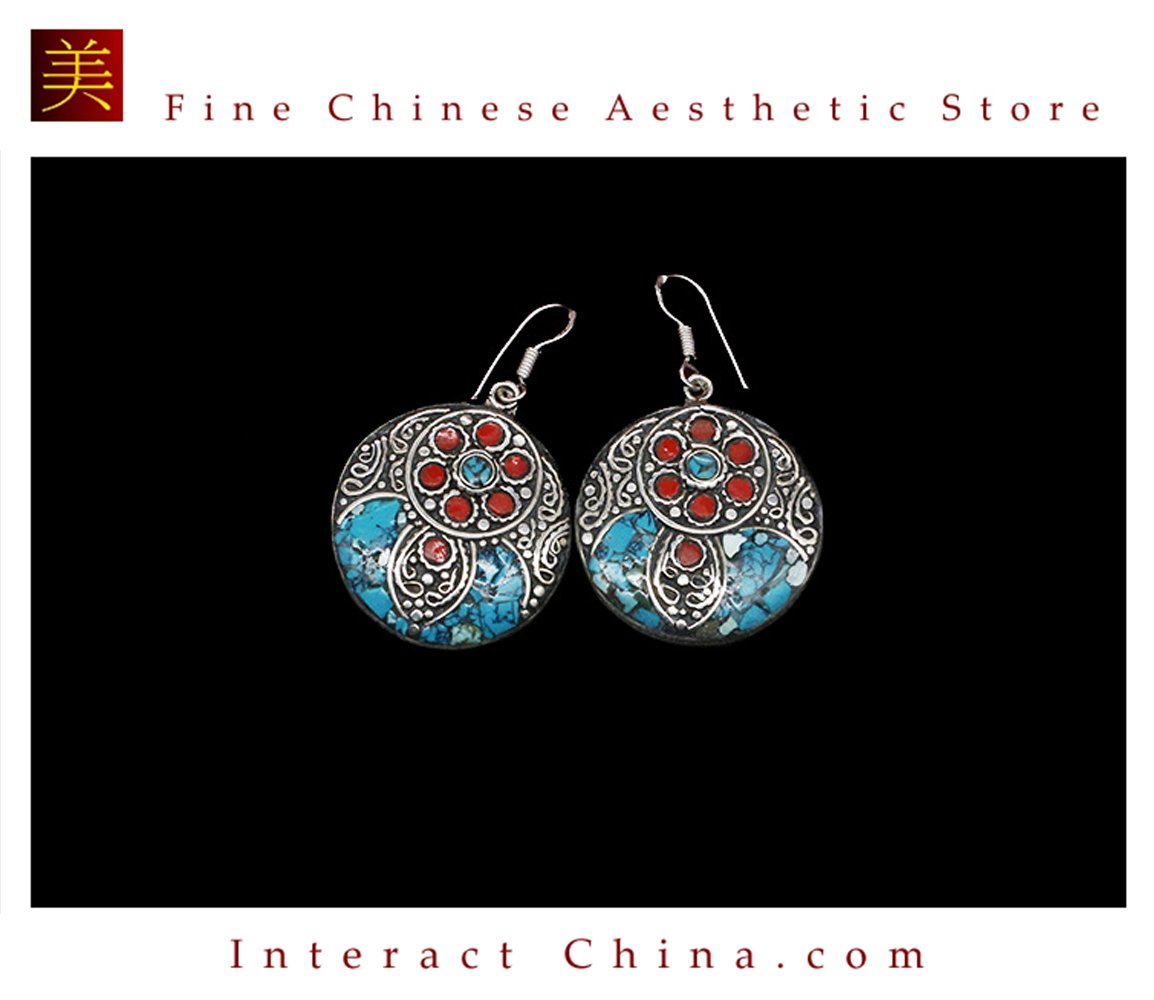 Fine Tibetan Turquoise Jewelry 925 Silver Drop Dangle Earrings 100% Handcraft #104