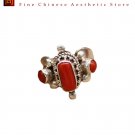 Fine Tibetan Turquoise Coral Gemstone Jewelry 925 Silver Ring 100% Handcraft #104