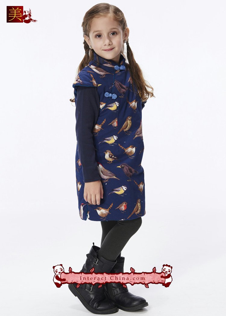 Handmade Girls Cotton Dress Overcoat Chinese Cheongsam Qipao Kids Clothing #202
