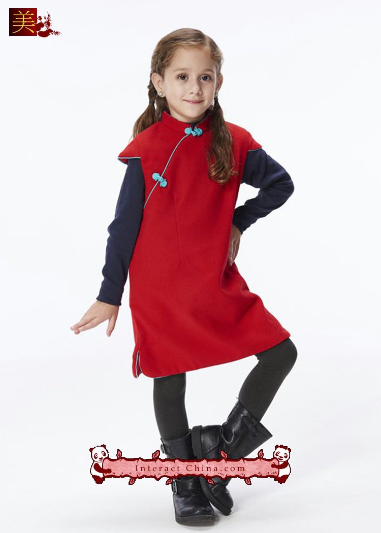 Handmade Girls Cotton Dress Overcoat Chinese Cheongsam Qipao Kids Clothing #204