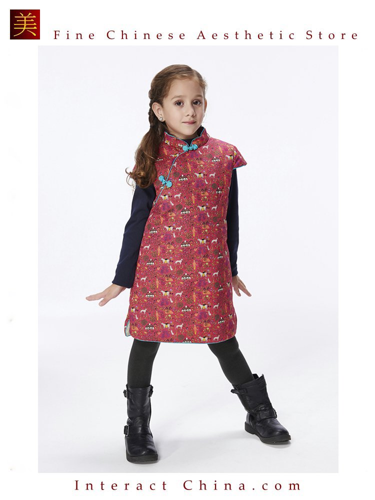 Handmade Girls Cotton Dress Overcoat Chinese Cheongsam Qipao Kids Clothing #205