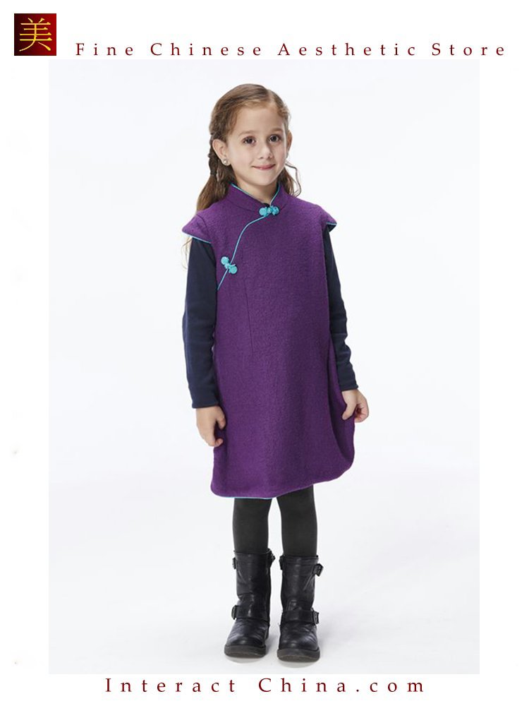 Handmade Girls Wool Dress Overcoat Chinese Cheongsam Qipao Kids Clothing #206