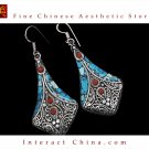 Fine Tibetan Turquoise Coral Jewelry 925 Silver Drop Dangle Earrings 100% Handcraft #102