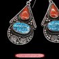 Fine Tibetan Turquoise Jewelry 925 Silver Drop Dangle Earrings 100% Handcraft #112