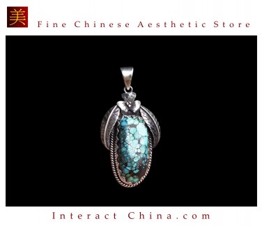 Fine Tibetan Turquoise Gemstone Jewelry 925 Silver Pendant 100% Handcraft #103