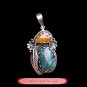 Fine Tibetan Turquoise Amber Gemstone Jewelry 925 Silver Pendant 100% Handcraft #104