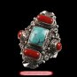 Fine Tibetan Turquoise Coral Gemstone Jewelry 925 Silver Ring 100% Handcraft #101