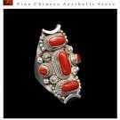 Fine Tibetan Coral Gemstone Jewelry 925 Silver Ring 100% Handcraft #103