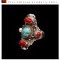 Fine Tibetan Turquoise Coral Gemstone Jewelry 925 Silver Ring 100% Handcraft #105