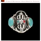 Fine Tibetan Turquoise Coral Gemstone Jewelry 925 Silver Ring 100% Handcraft #110