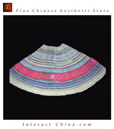 Hand Woven Embroidered Plaid Pleated Skirt Vintage Women Dress #231