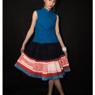 Hand Woven Embroidered Plaid Pleated Skirt Vintage Women Dress #110