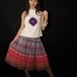 Hand Woven Embroidered Plaid Pleated Skirt Vintage Women Dress #112