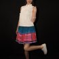 Hand Woven Embroidered Plaid Pleated Skirt Vintage Women Dress #114