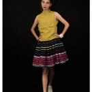 Hand Woven Embroidered Plaid Pleated Skirt Vintage Women Dress #115