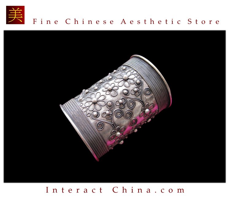 Tribal Silver Cuff Bracelet Chinese Ethnic Hmong Miao Jewelry #203 Unique Handmade