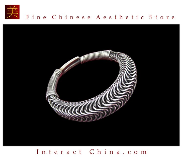 Tribal Silver Cuff Bracelet Chinese Ethnic Hmong Miao Jewelry #217 Unique Handmade
