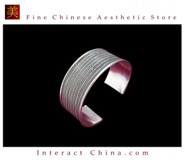 Tribal Silver Cuff Bracelet Chinese Ethnic Hmong Miao Jewelry #229 Unique Handmade