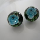 Blue on Black Floral Tensha Beads 14mm