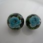 Blue on Black Floral Tensha Beads 14mm