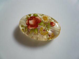 Red Tensha Floral Oval Pendant Focal Bead