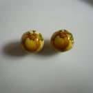 Yellow on White Tensha Floral Beads 10mm