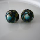 Blue on Black Tensha Floral Beads 12mm