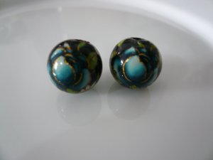 Blue on Black Tensha Floral Beads 12mm