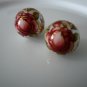 Red on Cream Pearl Floral Tensha Beads 14mm